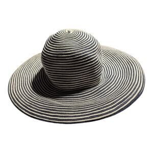Eugenia Kim Black Ivory Striped Wide Brim Paper Straw Cotton Blend Sun Hat